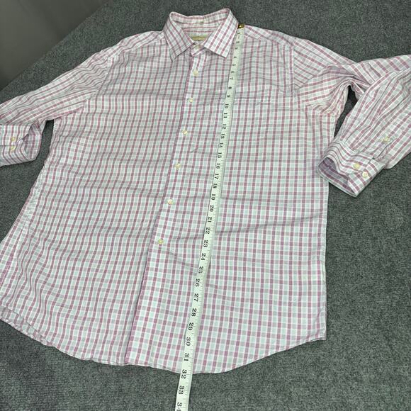 Tommy Bahama Shirt Men’s 17 32-33 Plaid Cotton Lightweight Corpcore Pink White - Picture 11 of 13